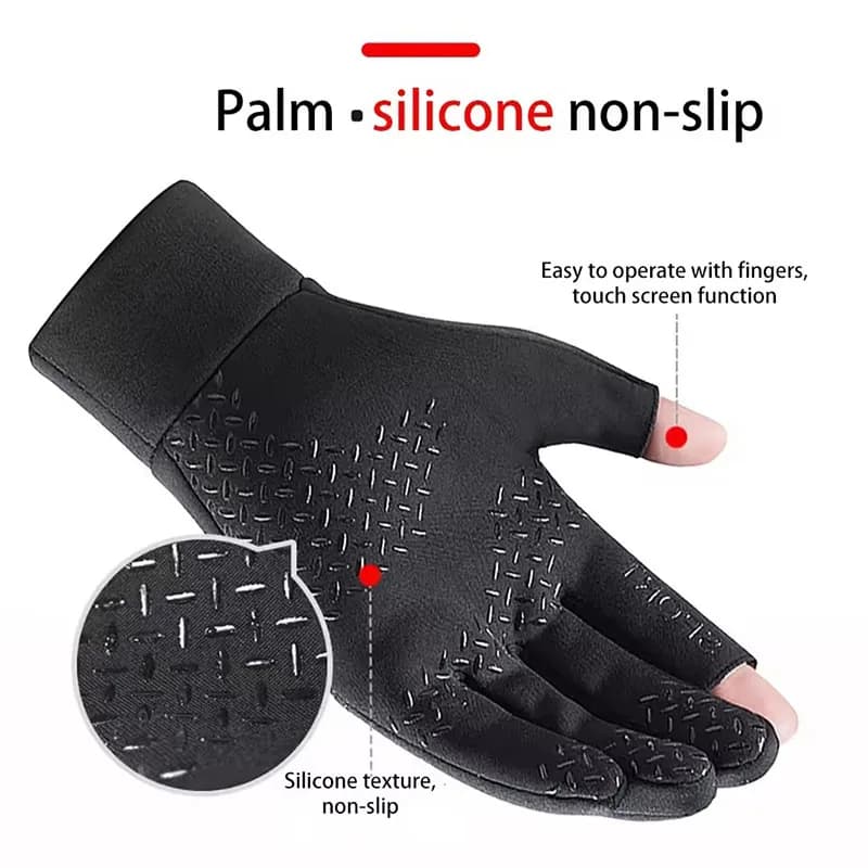 Gants pêche hiver waterproof hommes femmes vélo chauds anti-dérapants écran tactile deux doigts