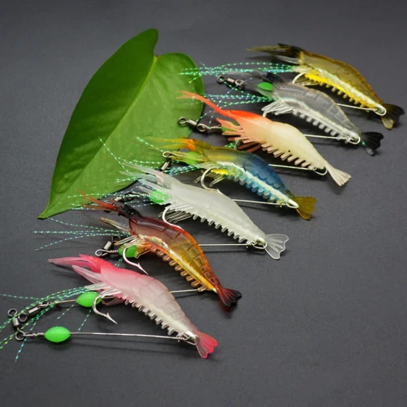 Leurres souples crevettes phosphorescents 7Pcs 8cm 5.6g - Appâts artificiels pour pêche nocturne et pêche en mer