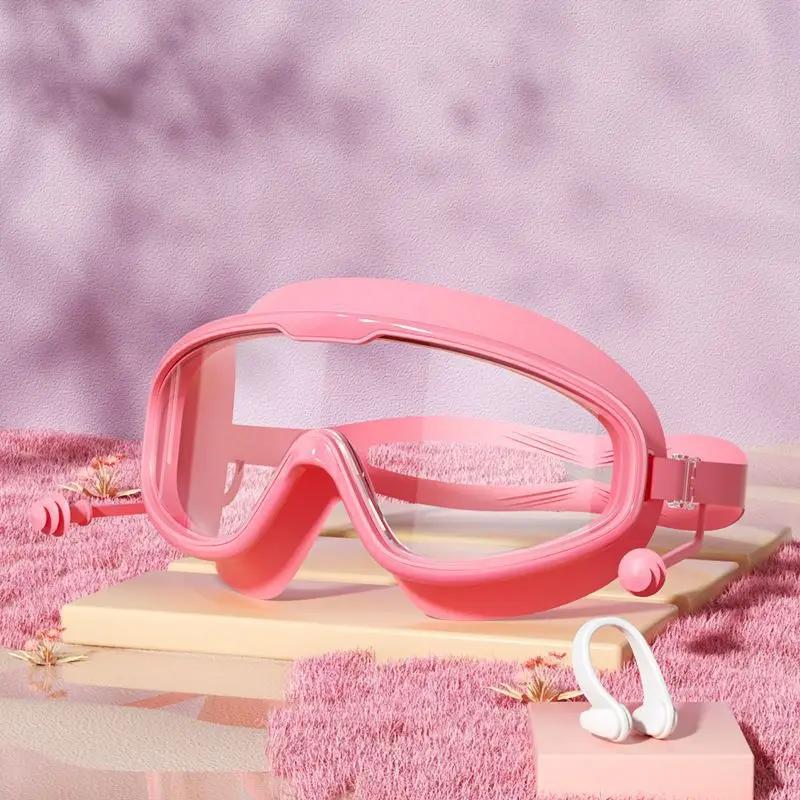 Lunettes de natation enfants grande monture étanches anti-buée HD avec embouts silicone