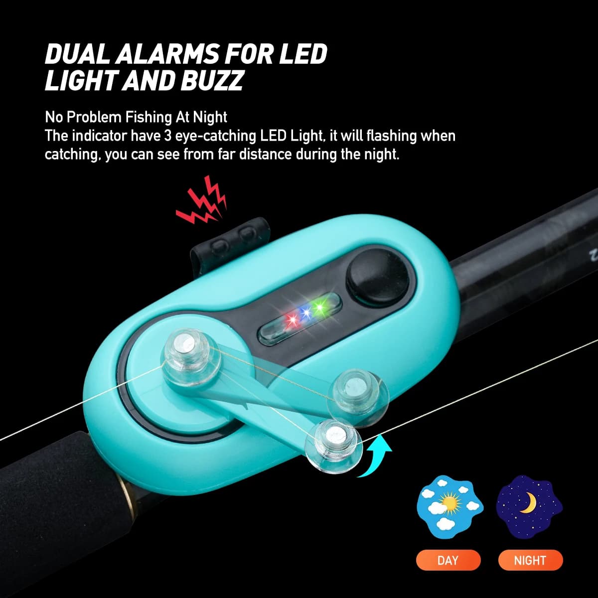 Alarme électronique de pêche surf casting avec buzzer et indicateur sonore pour détecter les touches en mer