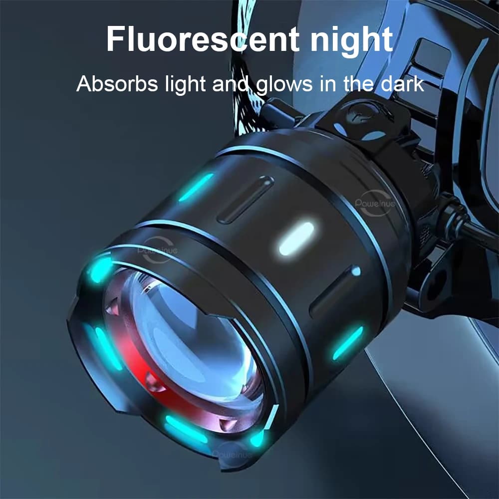 Nouvelle lampe frontale LED 800W 500 millions lumens zoomable 2025 pour pêche chasse