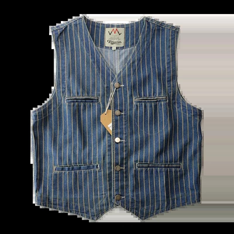 Veste cargo sans manches en denim lavé pour homme, décontractée à multiples poches et col V,