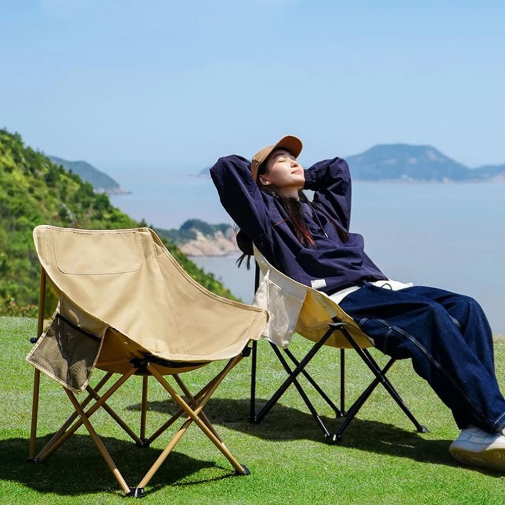 Chaise camping pliante pêche avec poche latérale - Siège extérieur plage randonnée portable