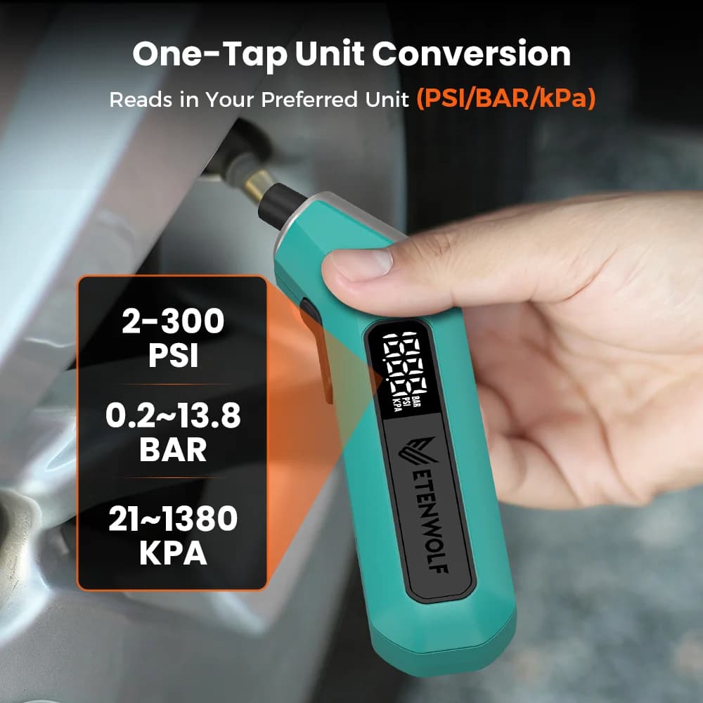 Manomètre digital ETENWOLF T300 3-200PSI certifié ANSI pour pneus voiture, vélo, équipement pêche - précis