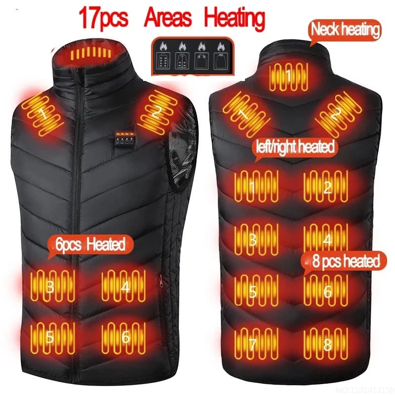 Veste chauffante homme femme hiver 17 zones chauffantes électrique pour pêche et chasse