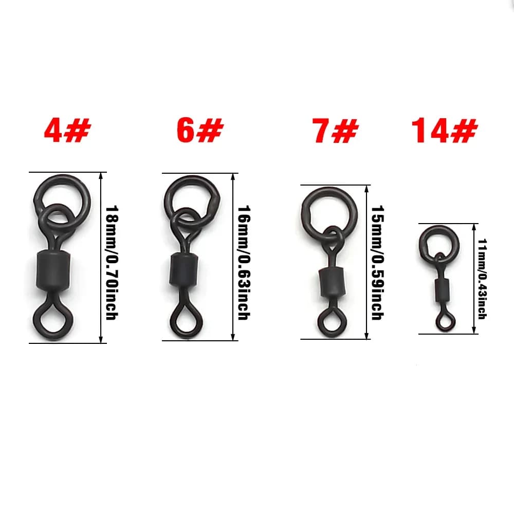 60 anneaux rapides pêche carpe MNFT noir mat - swivels rig cheveu changement rapide solide