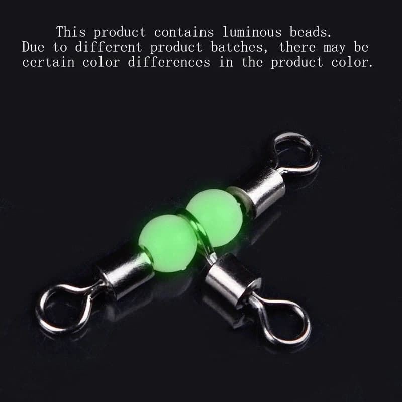 Connecteur de pêche 3 voies T-Turn en acier inoxydable avec perles lumineuses - 10/50 pièces