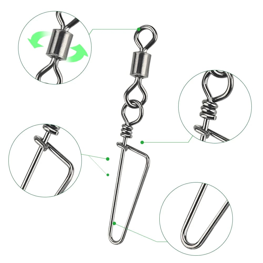 Roulements à billes pêche DNDYUJU 50 pièces - Émerillons solides avec mousqueton pour leurres