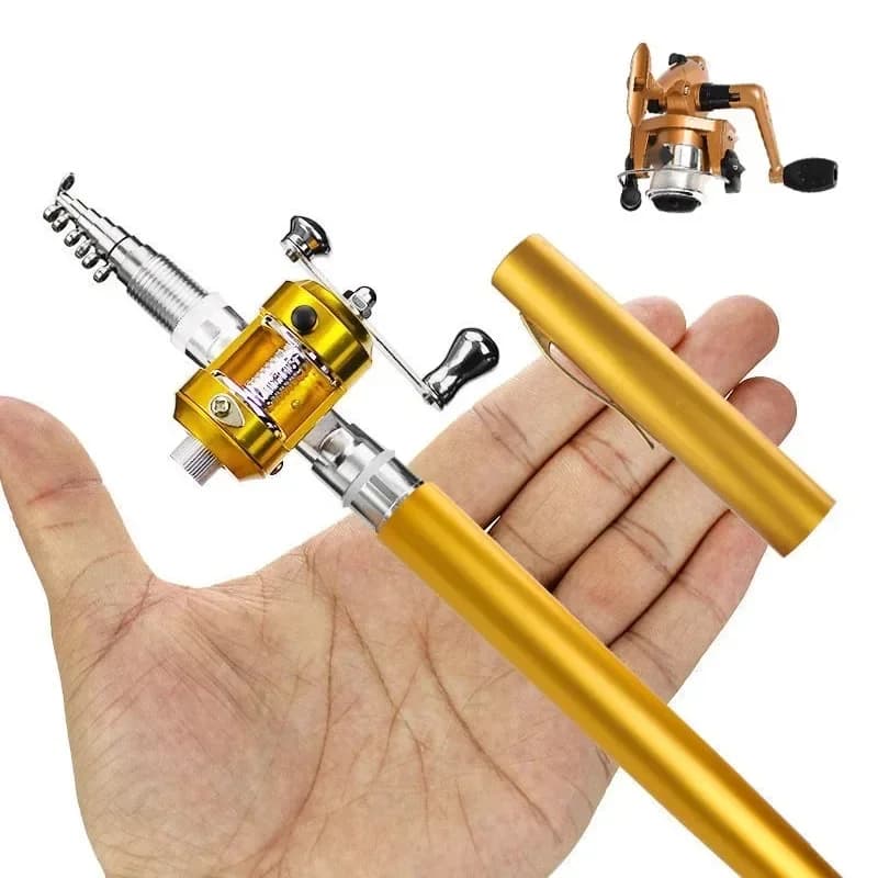 Canne pêche télescopique mini portable 20cm poche stylo avec moulinet pliable voyage
