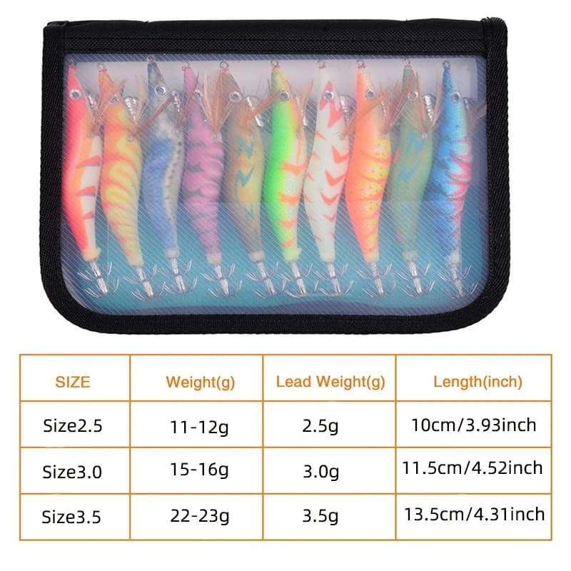 Leurre pêche leurre souple calamar pieuvre appât dur wobbleur avec yeux 3D et sac 10 pièces