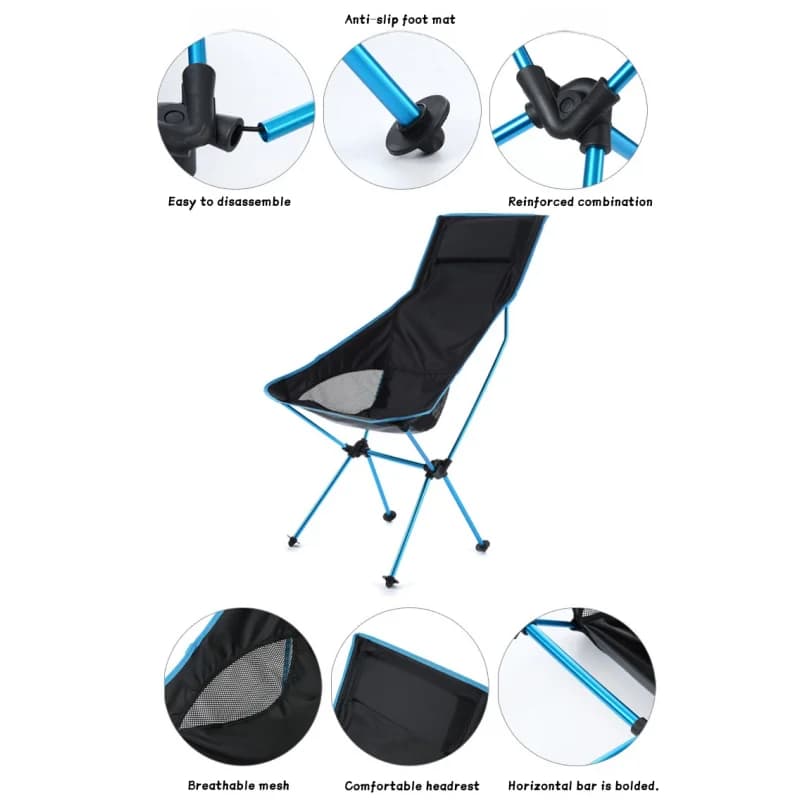 Chaise pliante extérieure ultra-légère en forme demi-lune - Siège aluminium pour pêche et camping