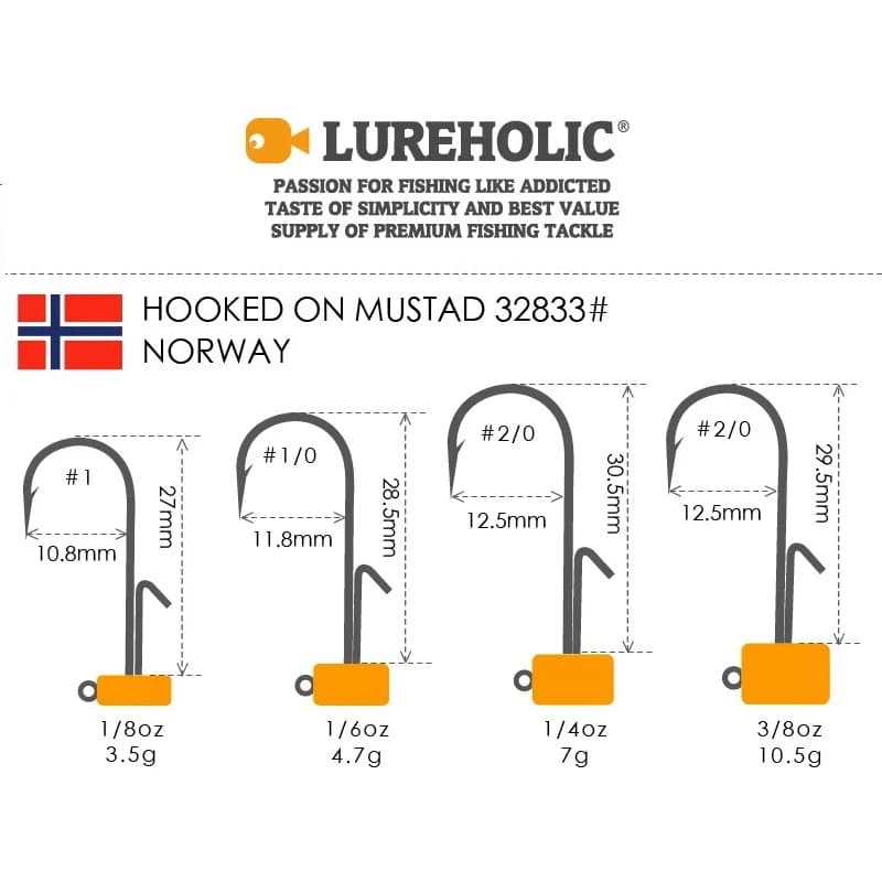 Tête plombée tungstène LUREHOLIC Ned Jig avec hameçon Mustad Norvège pour pêche longue distance
