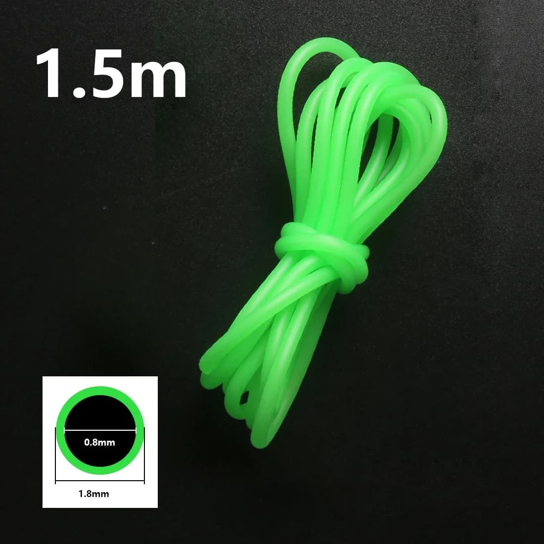 Manchon lumineux de pêche nocturne 1/1.5m vert - Tube silicone souple pour ligne et hameçon