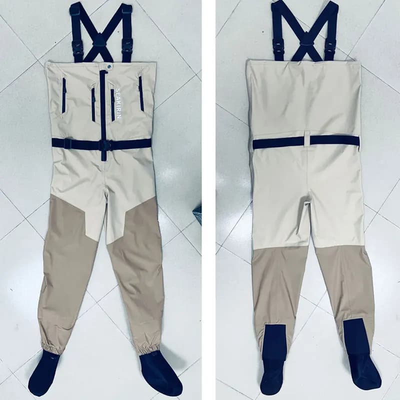 Waders poitrine hommes femmes pieds chaussettes avec fermeture éclair poche fendue imperméables respirants pêche chasse