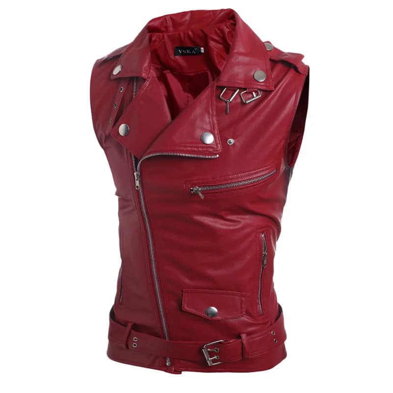 Veste sans manches en simili cuir pour homme, style punk à fermetures multiples pour automne hiver