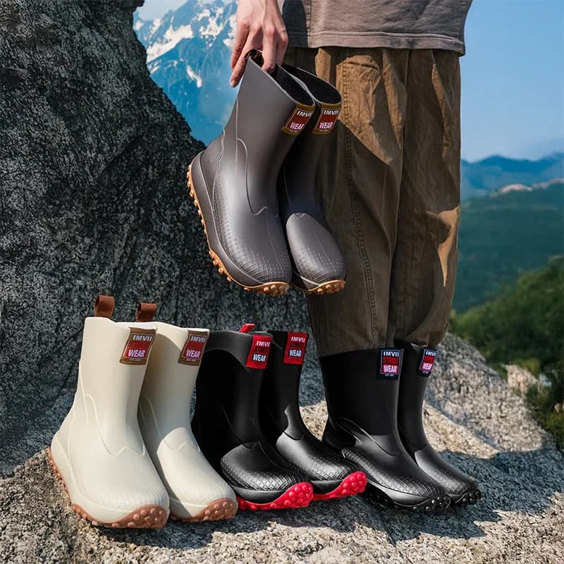 Bottes de pluie homme grises mode randonnée antidérapantes semelle EVA style coréen