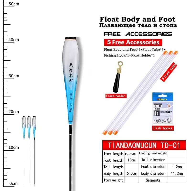 Kit pêche nano flotteur lumineux avec tubes hameçons et porte-flotteur sans pile pour pêche nocturne