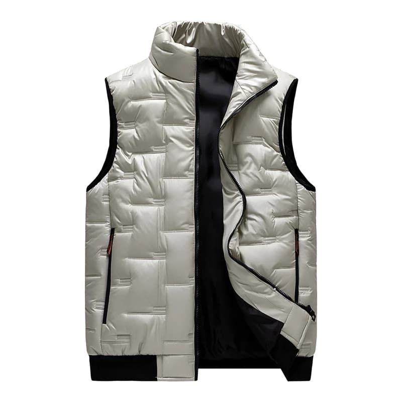 Gilet pêche hiver grande taille 8XL multi-poches - Veste épaisse homme col montant noir gris extérieur