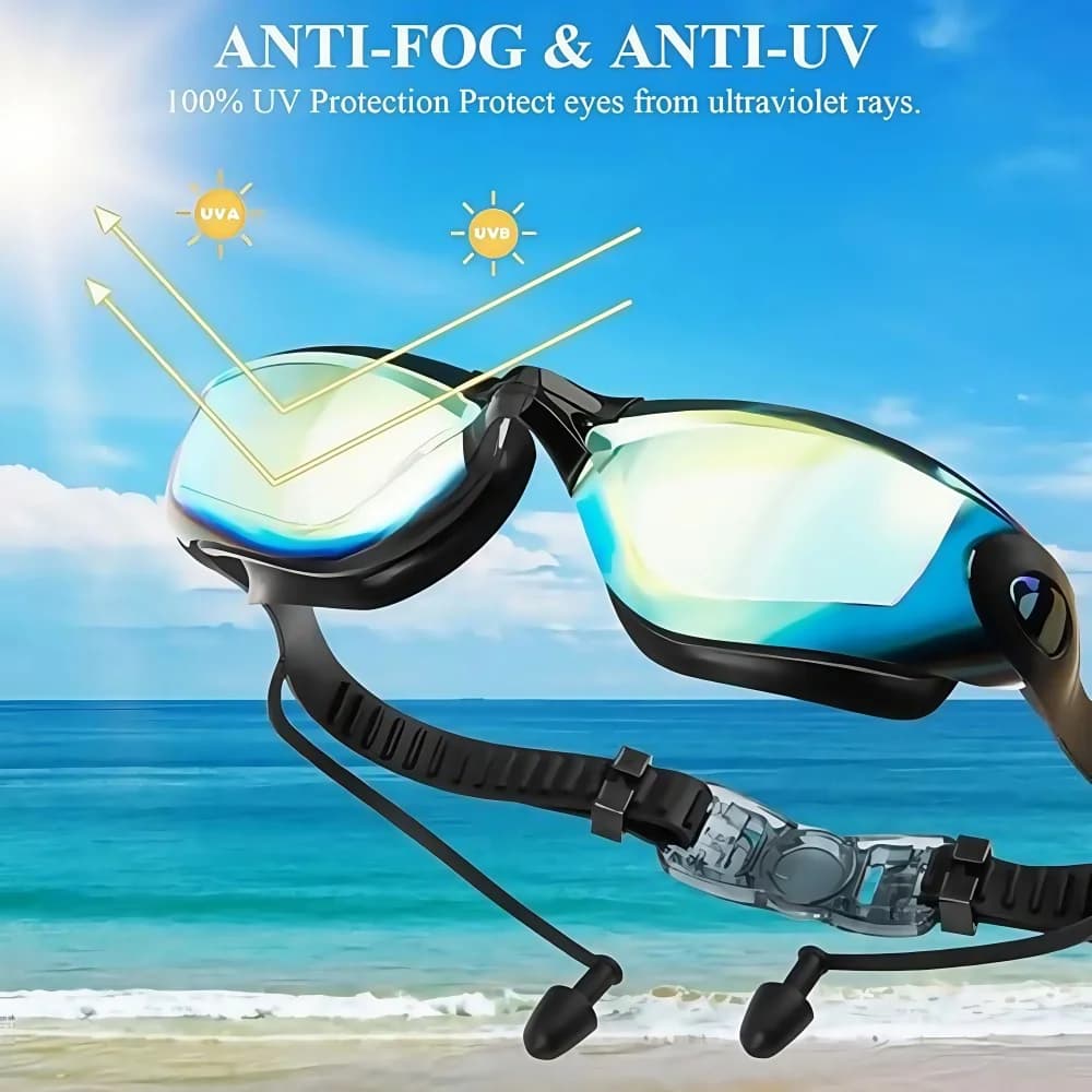 Lunettes de natation complètes avec pince-nez et bouchons - Anti-buée UV étanches - Homme femme