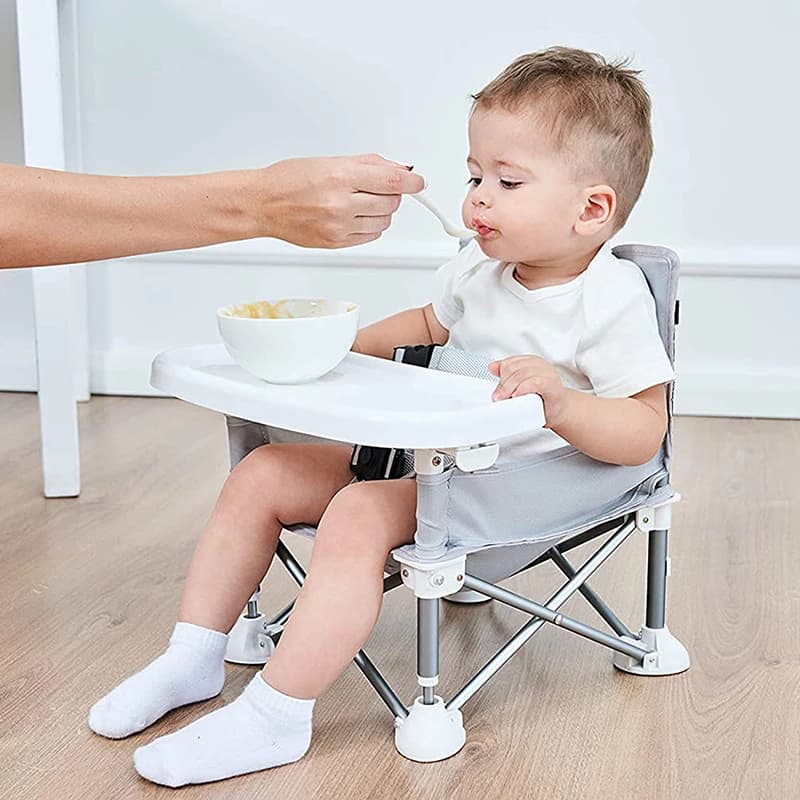 Chaise pliante bébé avec assiette et ceinture de sécurité - Siège confortable pour repas plage camping