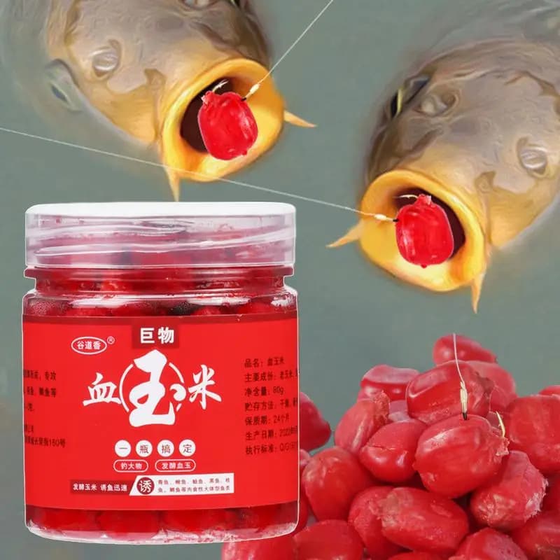 Appât concentré maïs sang 80g - Attractant rouge pour perche, silure, carpe et gardon - Accessoire pêche