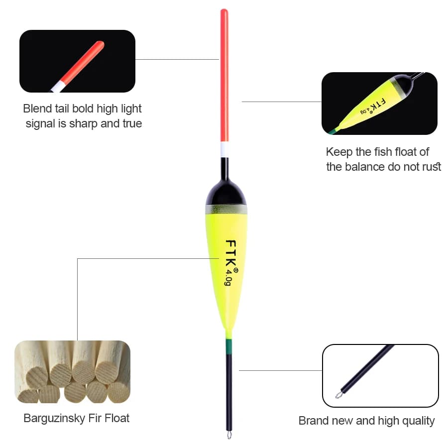 Flotteurs Bargouzine en sapin pour la pêche à la carpe, 5 pièces, 2g-4g, 15.5-20cm, bouchon vertical