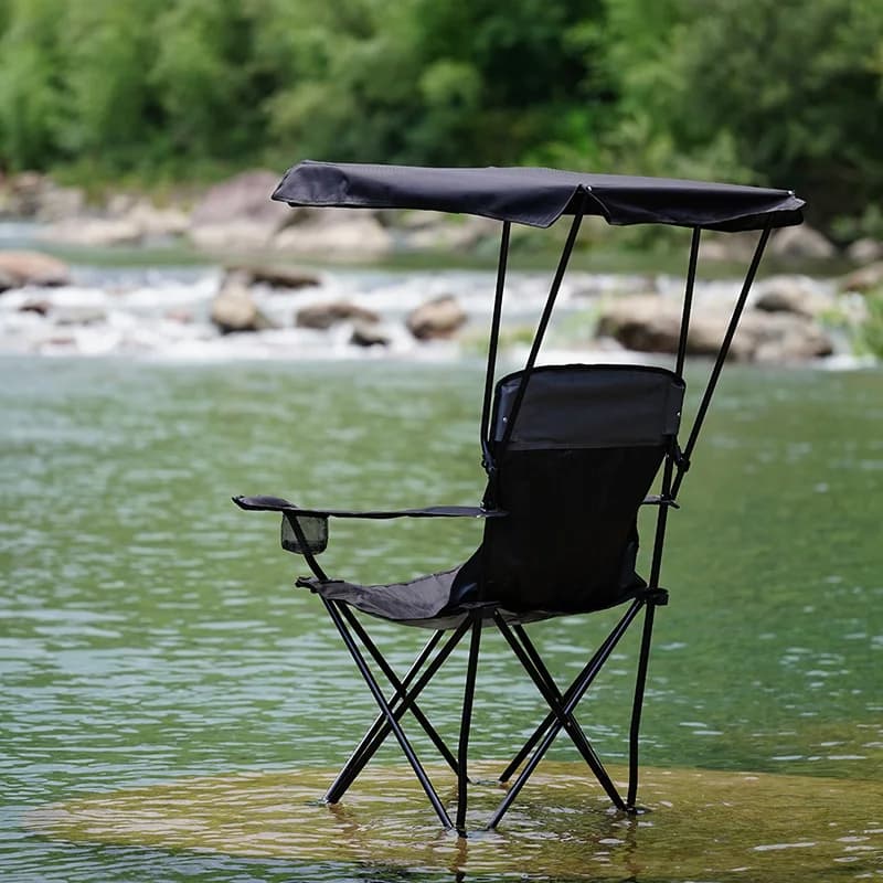 Fauteuil camping avec toit épais noir - Protection solaire, isolation thermique et imperméable pour extérieur