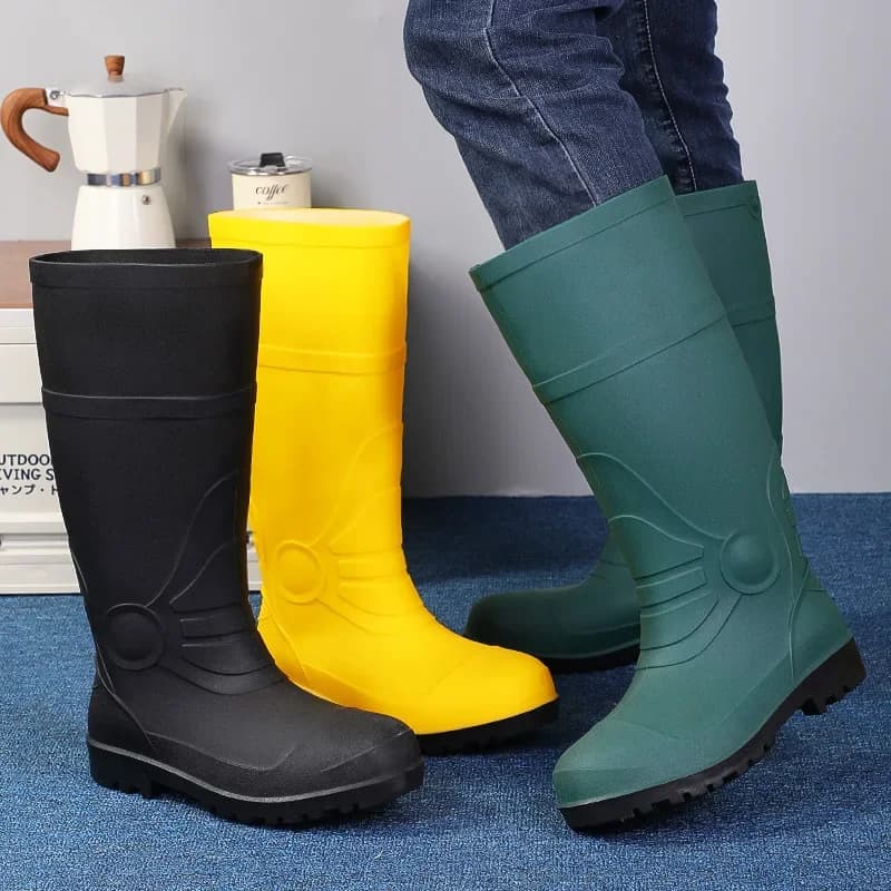 Bottes de pluie homme hautes épaisses jaunes givrées cuisine extérieur travail chaussures imperméables