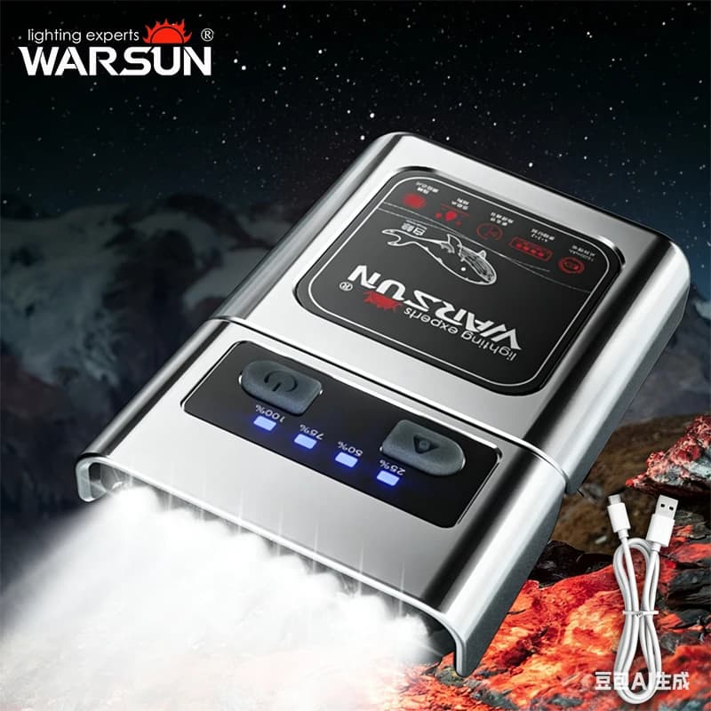 Lampe frontale Warsun M19 longue portée rechargeable Type-C pour pêche extérieure et activités nocturnes