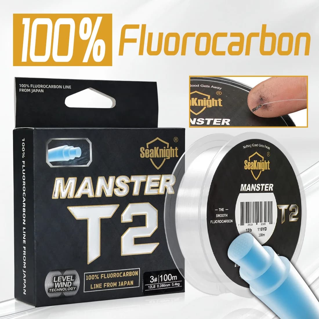 SeaKnight MANSTER T2 Fluorocarbon 100M - Ligne Fibre Carbone 3-35LB pour Pêche en Mer et Eau Salée