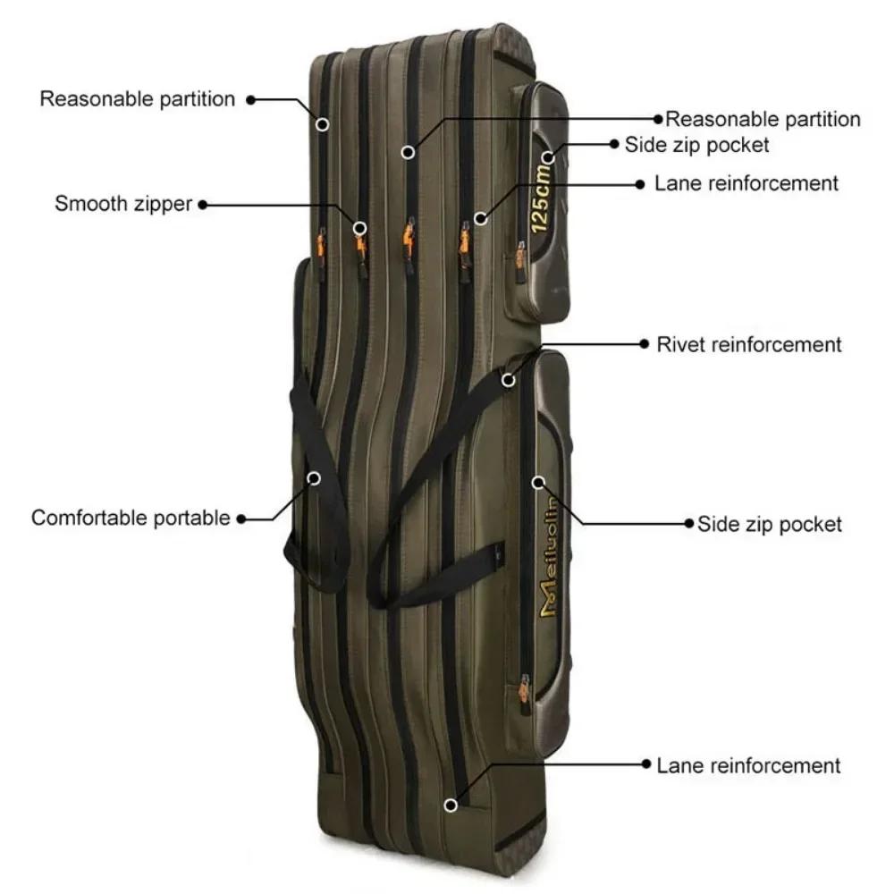 Sac canne pêche rigide multifonction 2/3/4 couches 80-130cm : étui rangement équipement Oxford