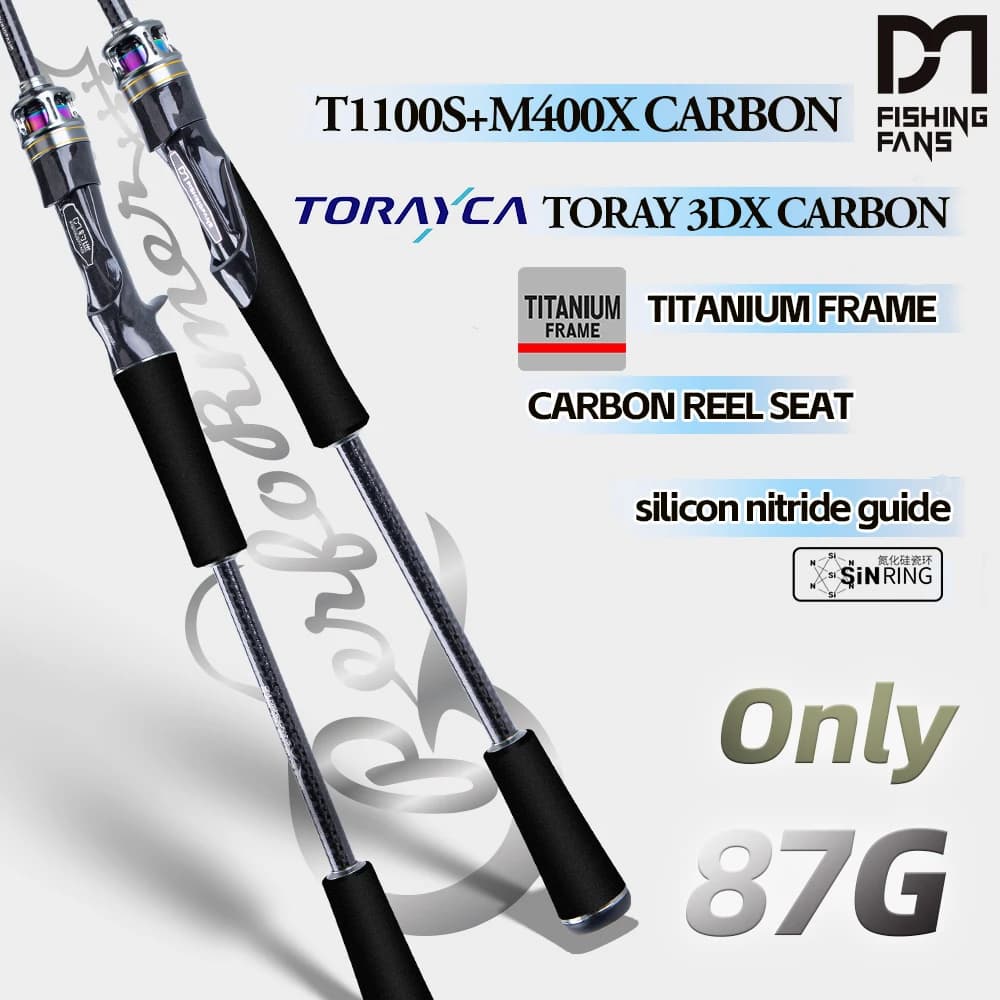 Canne pêche FishingFans 2.0Pro carbone T1100S avec guides titane et siège moulinet carbone spinning casting