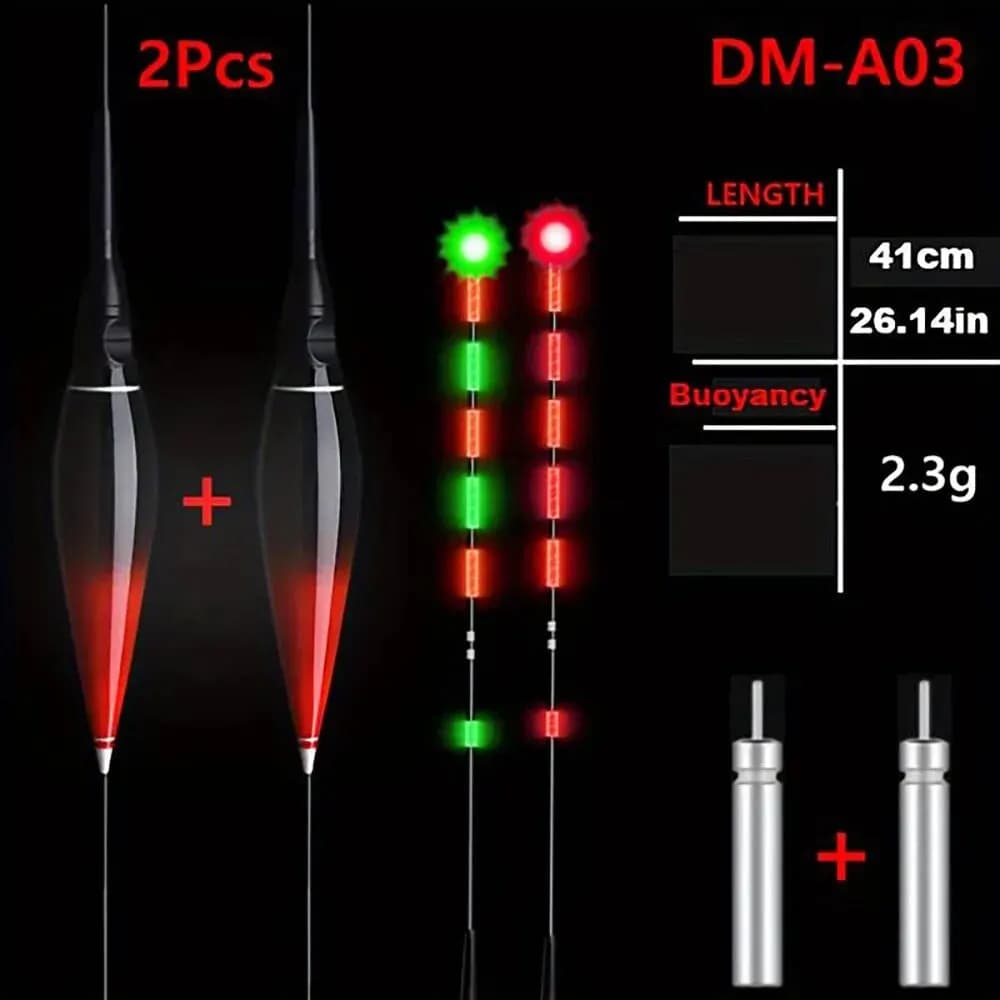 2 Flotteurs de Pêche LED Intelligents, Indicateur de Touche Lumineux Changeant de Couleur pour Nuit, Accessoires Pêche