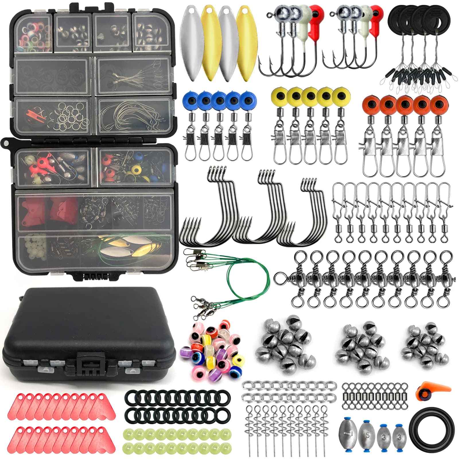 Kit Pêche Professionnel 170-410 Pièces avec Boîte - Hameçons Plombs Swivels pour Bass Truite Mer