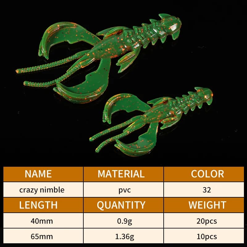 Leurres souples Supercontinent Crazy Lures 65mm 40mm crevette écrevisse - Lot économique pour pêche multi-espèces