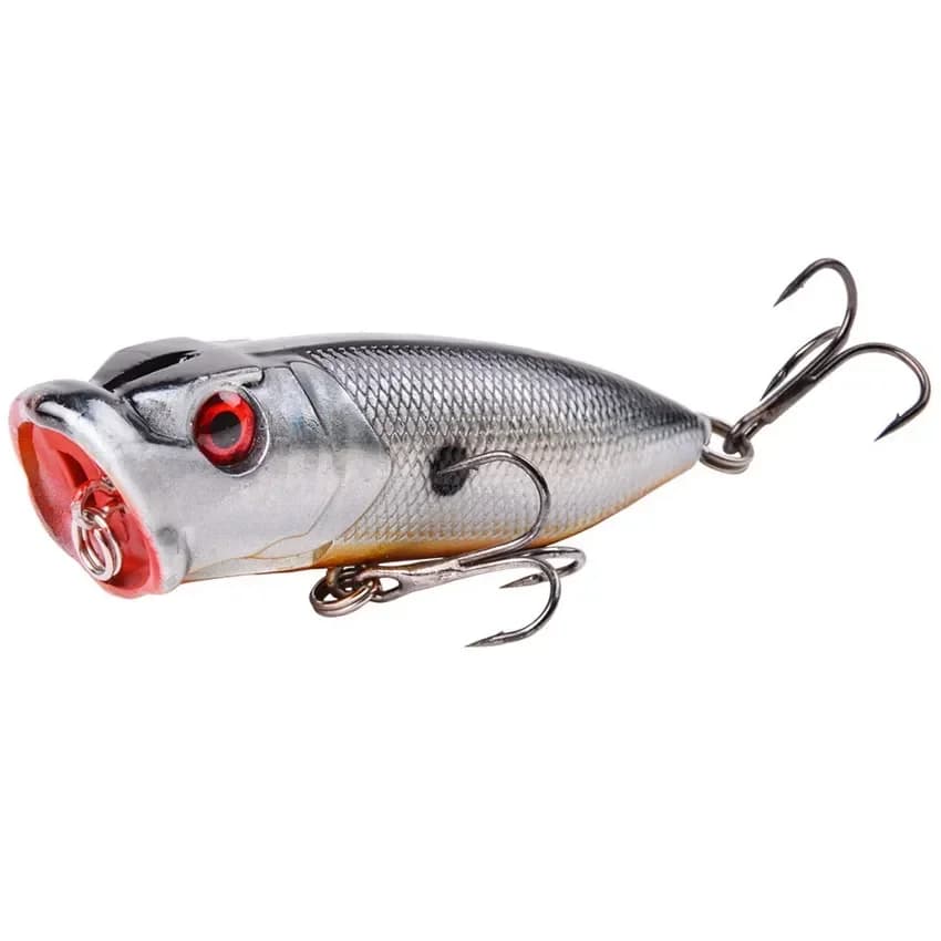 Leurre popper 7cm 12g avec 2 triples hameçons - appât surface pour pêche de la carpe et carnassiers