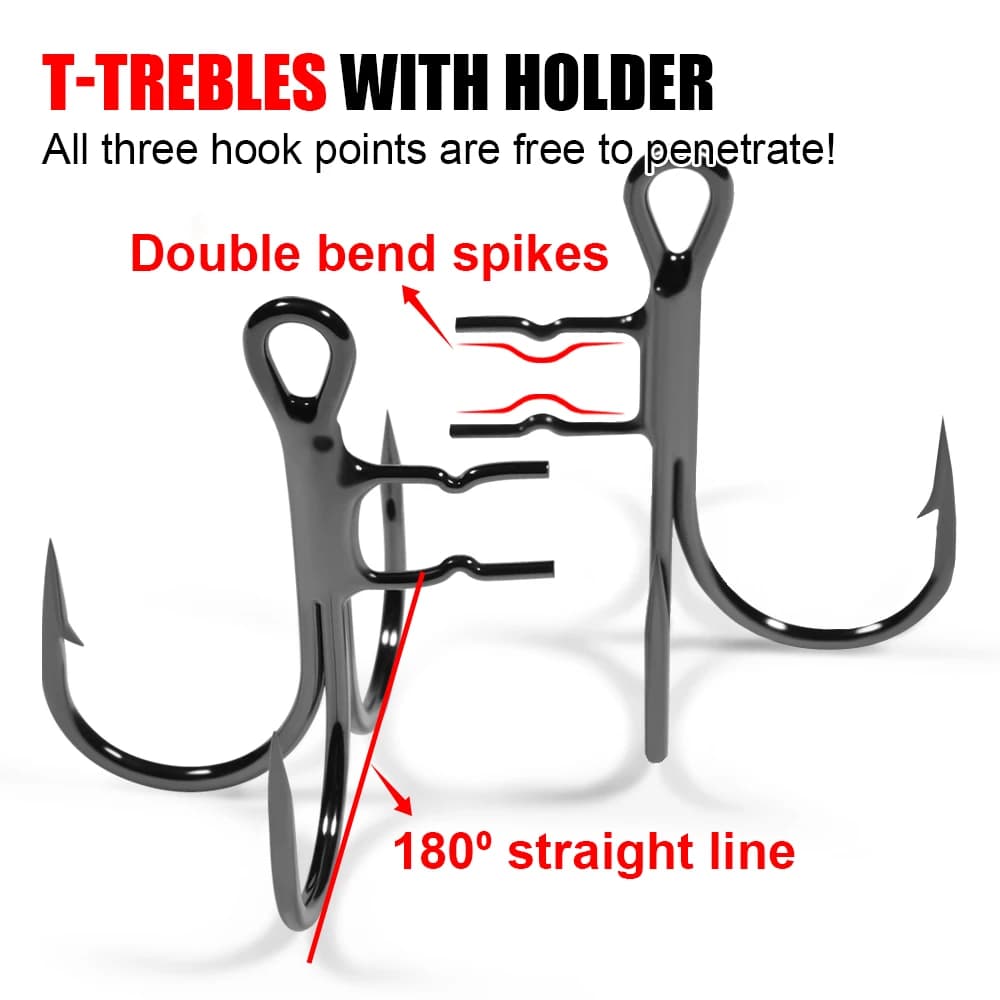 Hameçons triple T renforcés Spinpoler 2X, tiges soudées pour leurres shad, nickel noir, tailles 4 à
