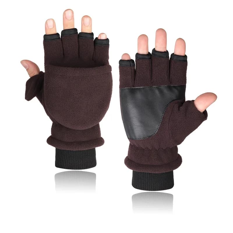 Gants convertibles doigts nuls hiver polaire chauds coupe-vent double couche rabat hommes femmes