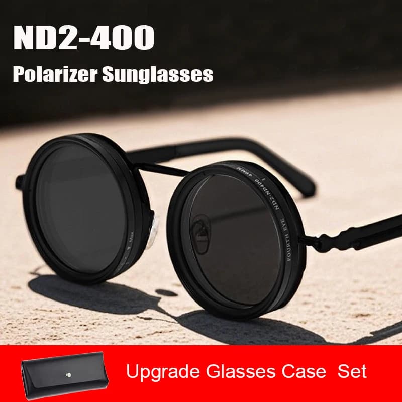 Lunettes de pêche polarisées 9 niveaux ND2-400 réglables anti UV avec étui filtre lumière pour pêche