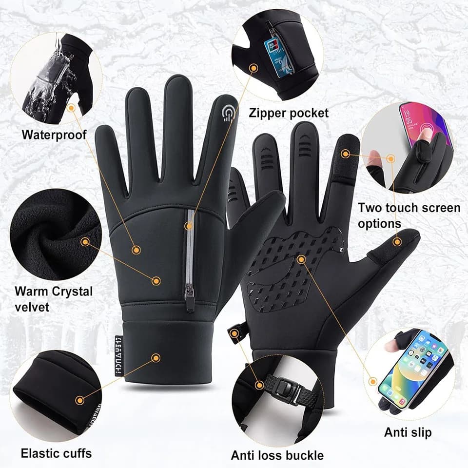 Gants hiver pêche GTUBIKE 2 doigts retournables imperméables homme femme chauds