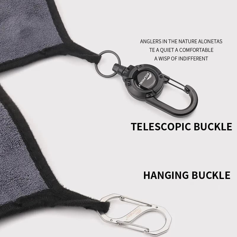Serviette de pêche portable à boucle, épaisse et antidérapante pour essuyer les mains et le matériel