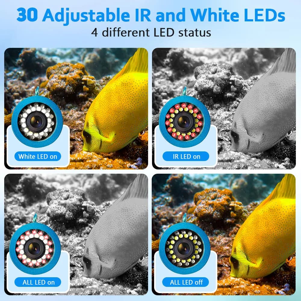 Caméra de pêche sous-marine 15M avec LED - Fish finder 15 LED blanches + 15 IR pour pêche glace mer rivière