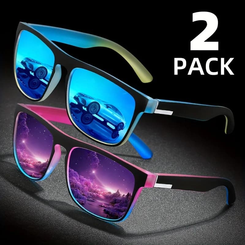 2 paires lunettes de soleil polarisées dégradé carrées pour pêche en mer - Anti-éblouissement voyage