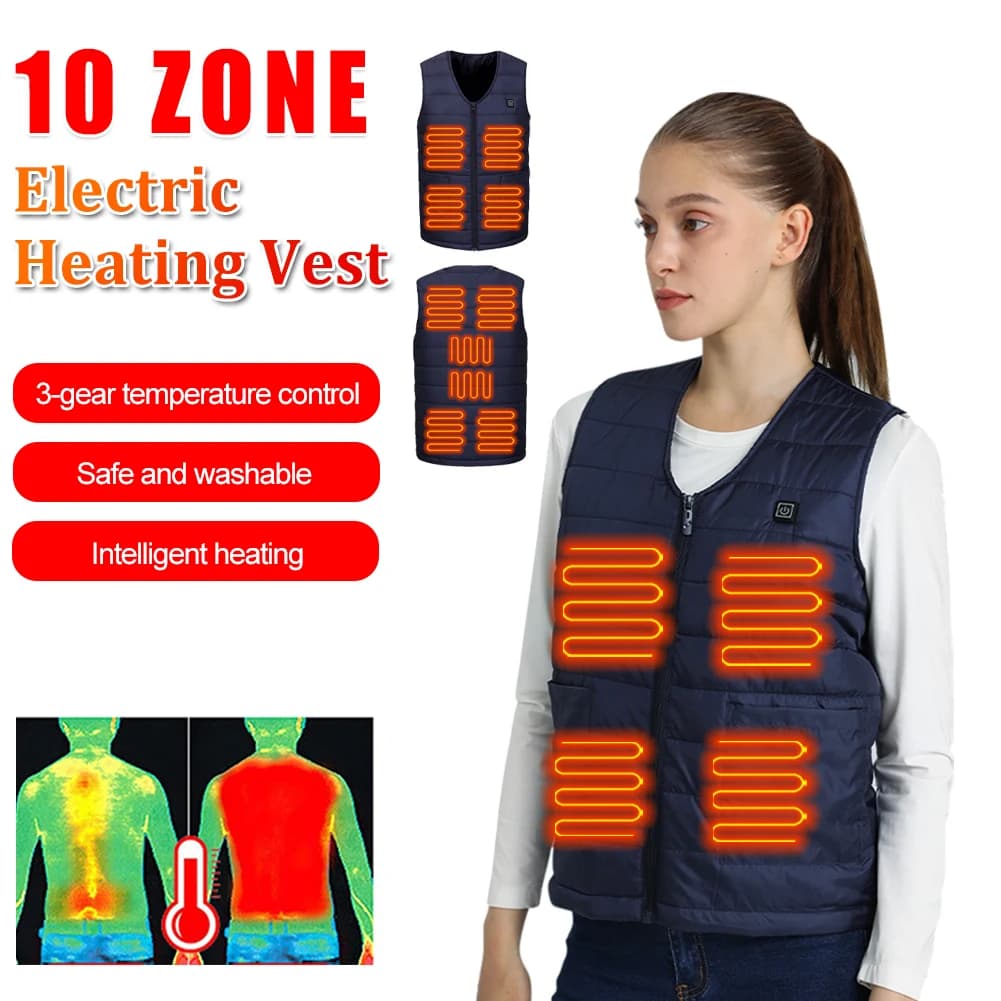Gilet chauffant électrique homme 10 zones chauffantes - 3 températures pour pêche hivernale M-7XL