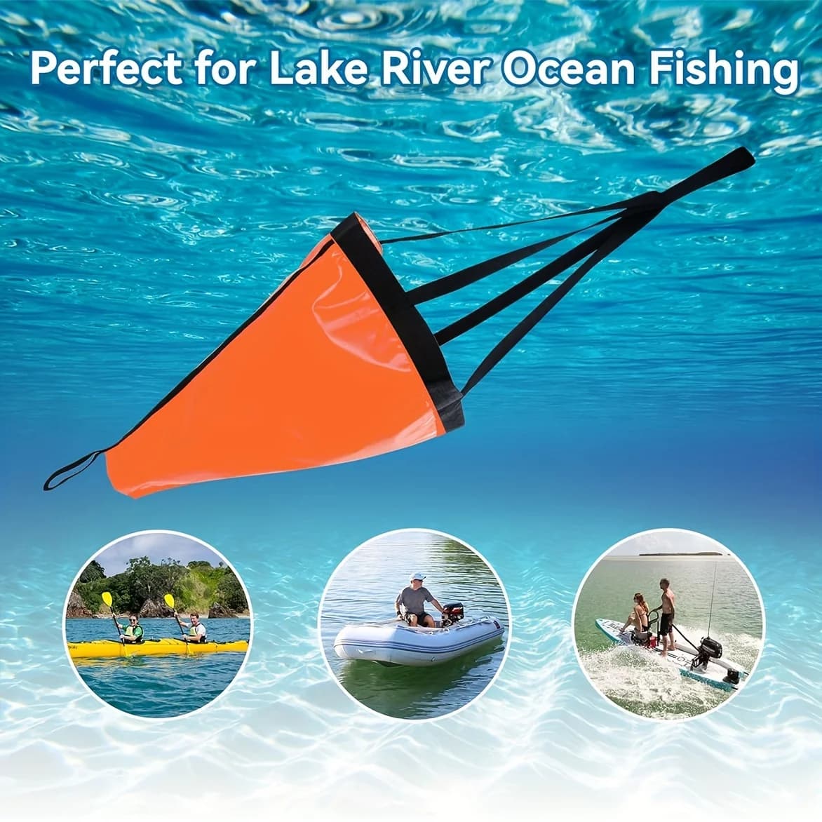 Ancre flottante parachute 45cm pour kayak de pêche - contrôle de dérive pour bateaux