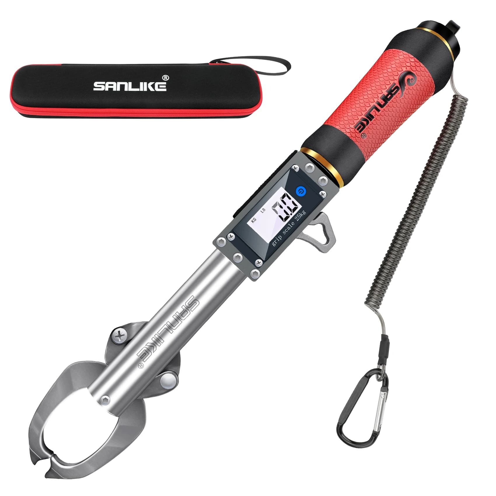 Pince lèvres poisson SANKILE avec balance digitale pesée inox rouge grip pêche accessoire