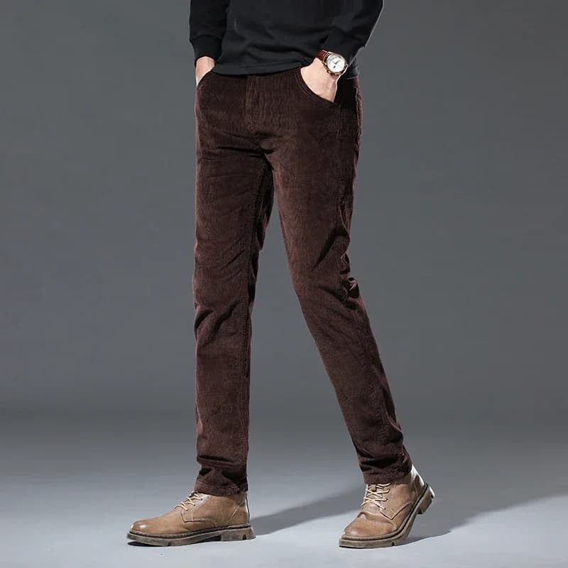 Pantalon velours polaire hiver homme nouveau classique chaud épais droit pêche décontracté