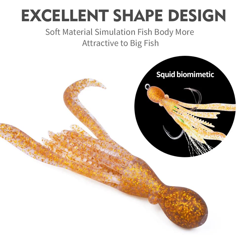 5 leurres souples luminescents Octopus Skirts pour thon et calamar - Jigging et trolling marin