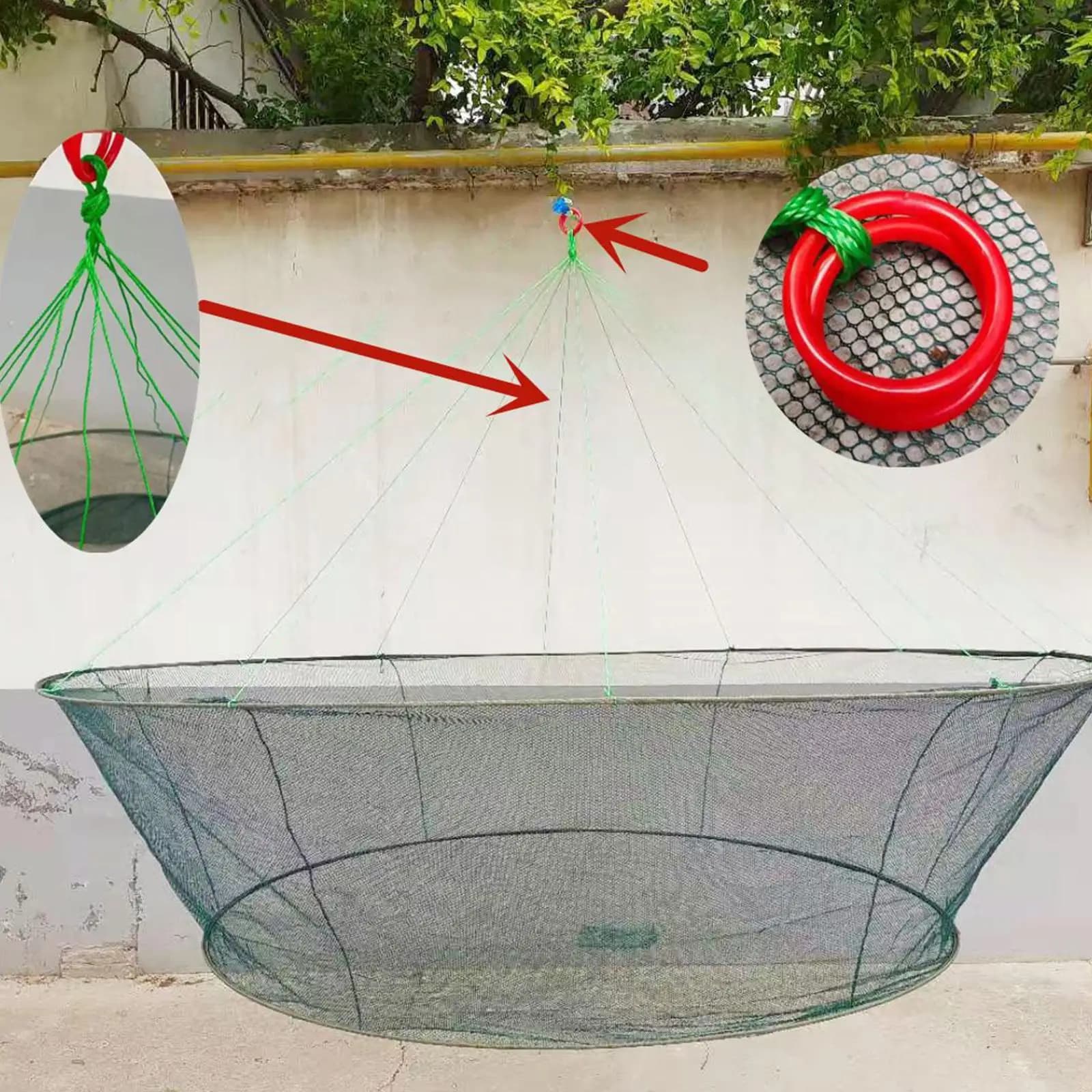 Filet de pêche pliable 80/100cm à large ouverture pour crevettes, anguilles, crabes et appâts - Piège de pêche polyvalent