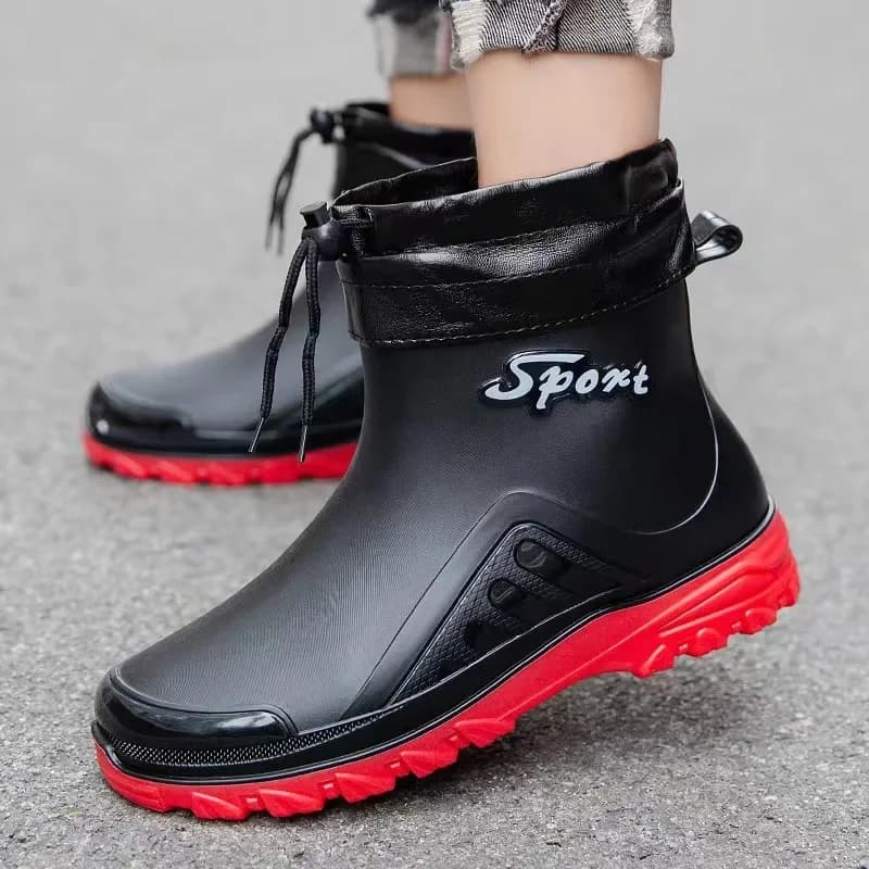 Bottes de pluie courtes homme doublées polaire imperméables chaudes anti-dérapantes pour pêche hivernale